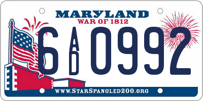 MD license plate 6AD0992