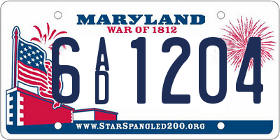 MD license plate 6AD1204