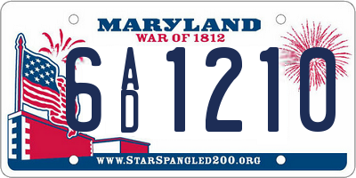 MD license plate 6AD1210