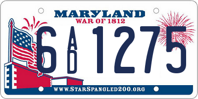 MD license plate 6AD1275