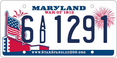 MD license plate 6AD1291