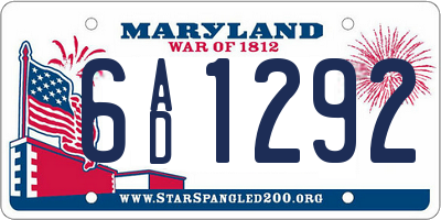 MD license plate 6AD1292