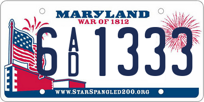 MD license plate 6AD1333