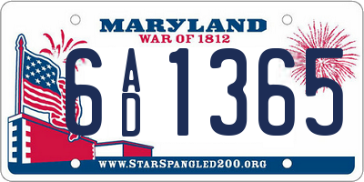 MD license plate 6AD1365