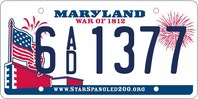 MD license plate 6AD1377