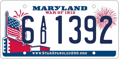 MD license plate 6AD1392