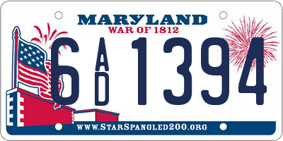 MD license plate 6AD1394