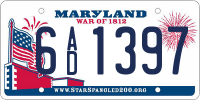 MD license plate 6AD1397