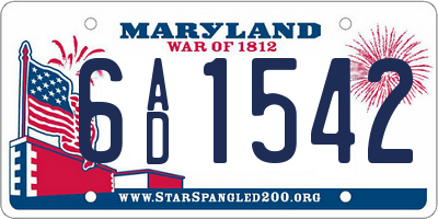 MD license plate 6AD1542
