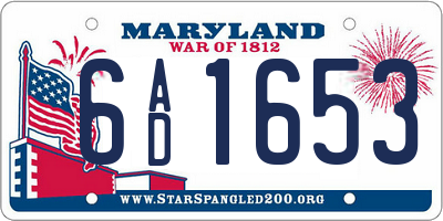 MD license plate 6AD1653