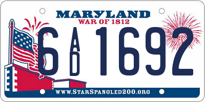 MD license plate 6AD1692