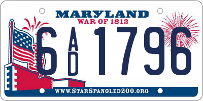 MD license plate 6AD1796