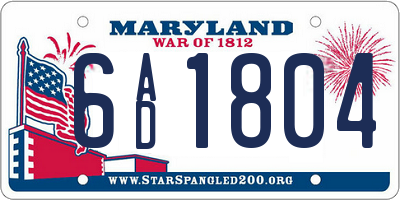 MD license plate 6AD1804