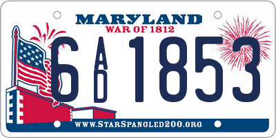MD license plate 6AD1853