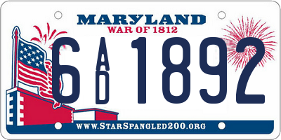 MD license plate 6AD1892