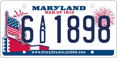 MD license plate 6AD1898