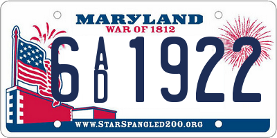 MD license plate 6AD1922