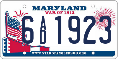 MD license plate 6AD1923
