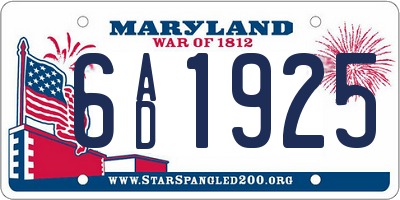 MD license plate 6AD1925