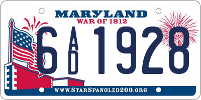 MD license plate 6AD1928