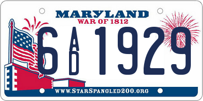 MD license plate 6AD1929