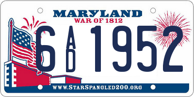 MD license plate 6AD1952