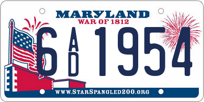 MD license plate 6AD1954