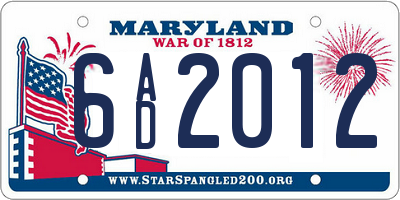 MD license plate 6AD2012
