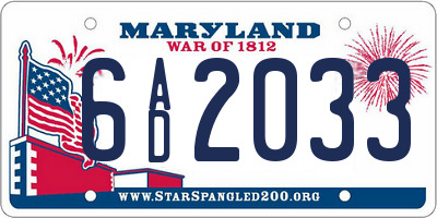 MD license plate 6AD2033