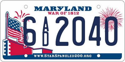 MD license plate 6AD2040