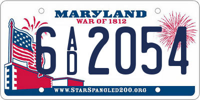 MD license plate 6AD2054