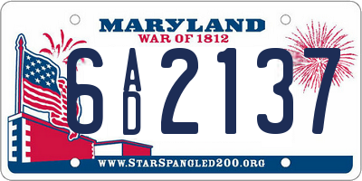 MD license plate 6AD2137