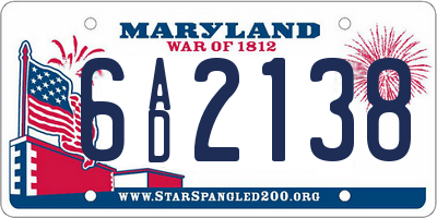 MD license plate 6AD2138