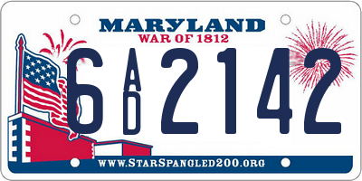 MD license plate 6AD2142