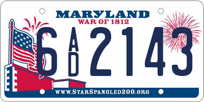 MD license plate 6AD2143