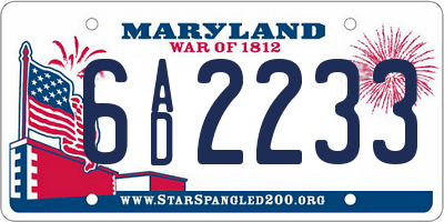 MD license plate 6AD2233