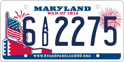 MD license plate 6AD2275
