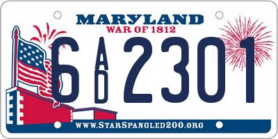 MD license plate 6AD2301