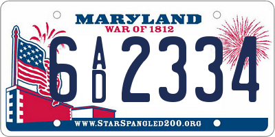 MD license plate 6AD2334