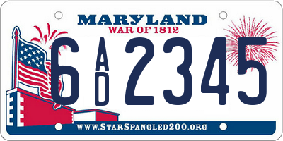 MD license plate 6AD2345