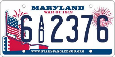 MD license plate 6AD2376
