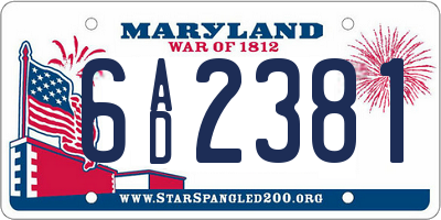 MD license plate 6AD2381