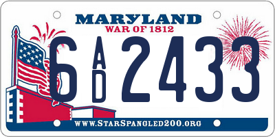 MD license plate 6AD2433