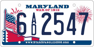 MD license plate 6AD2547