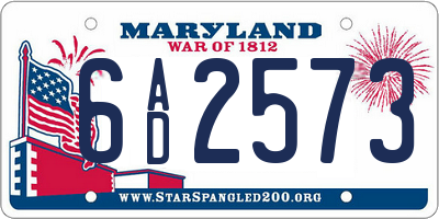 MD license plate 6AD2573