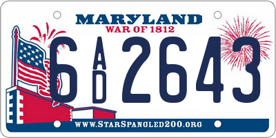 MD license plate 6AD2643