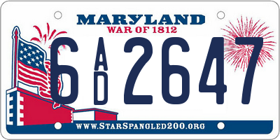 MD license plate 6AD2647