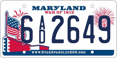 MD license plate 6AD2649