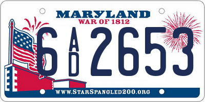 MD license plate 6AD2653
