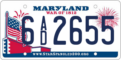 MD license plate 6AD2655